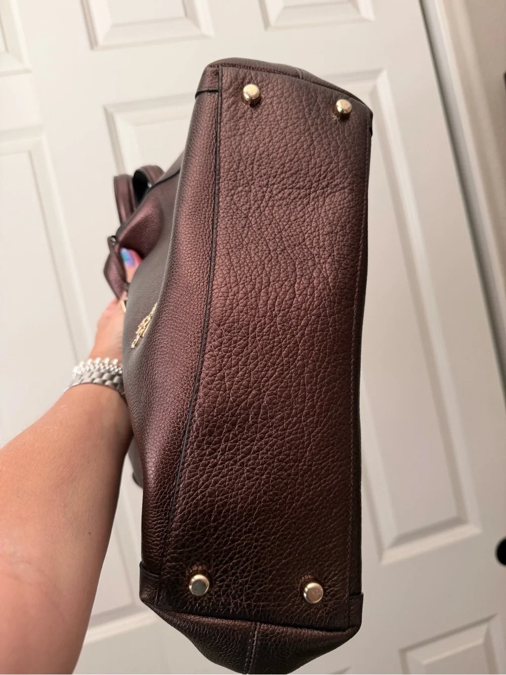 Coach Metallic Brown Pebbled Leather Shoulder Bag with Black Handles